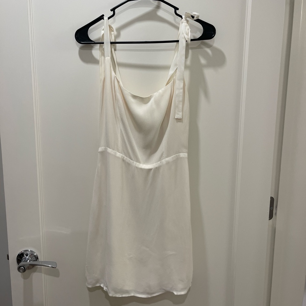 Reformation Cream Mini Tie Dress